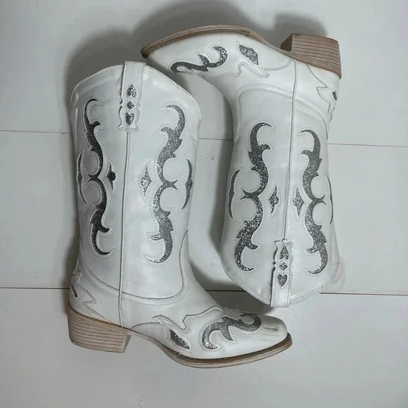 Pierre Dummer White &  Silver Cowboy Boots - Picture 11 of 15